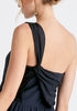 One Shoulder Flowy Dress in Navy Close Up